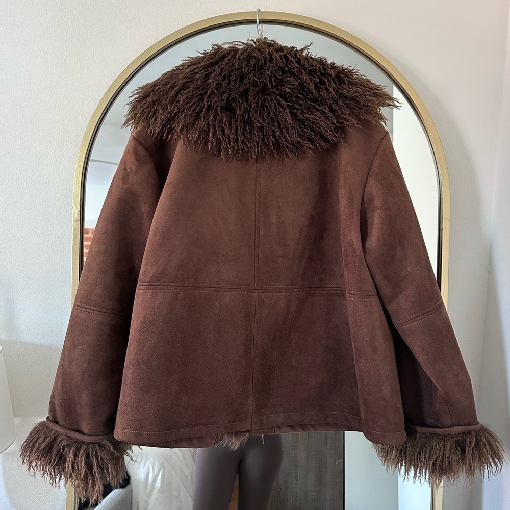 ZARA DOUBLE FACED FAUX FUR JACKET COAT PENNY LANE FAUX SUEDE 8372/221 SMALL XL - Picture 14 of 15